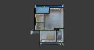 3D Grundriss - 2-Zimmer-Dachgeschoss-Wohnung mit zwei Terrassen und Tiefgaragenstellplatz